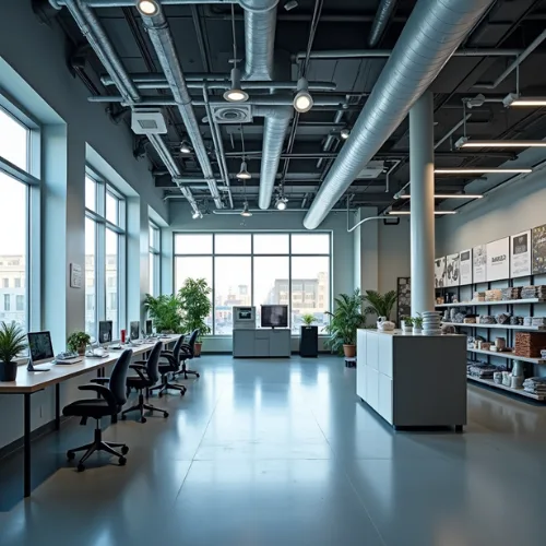 Exposed HVAC ductwork in a commercial building